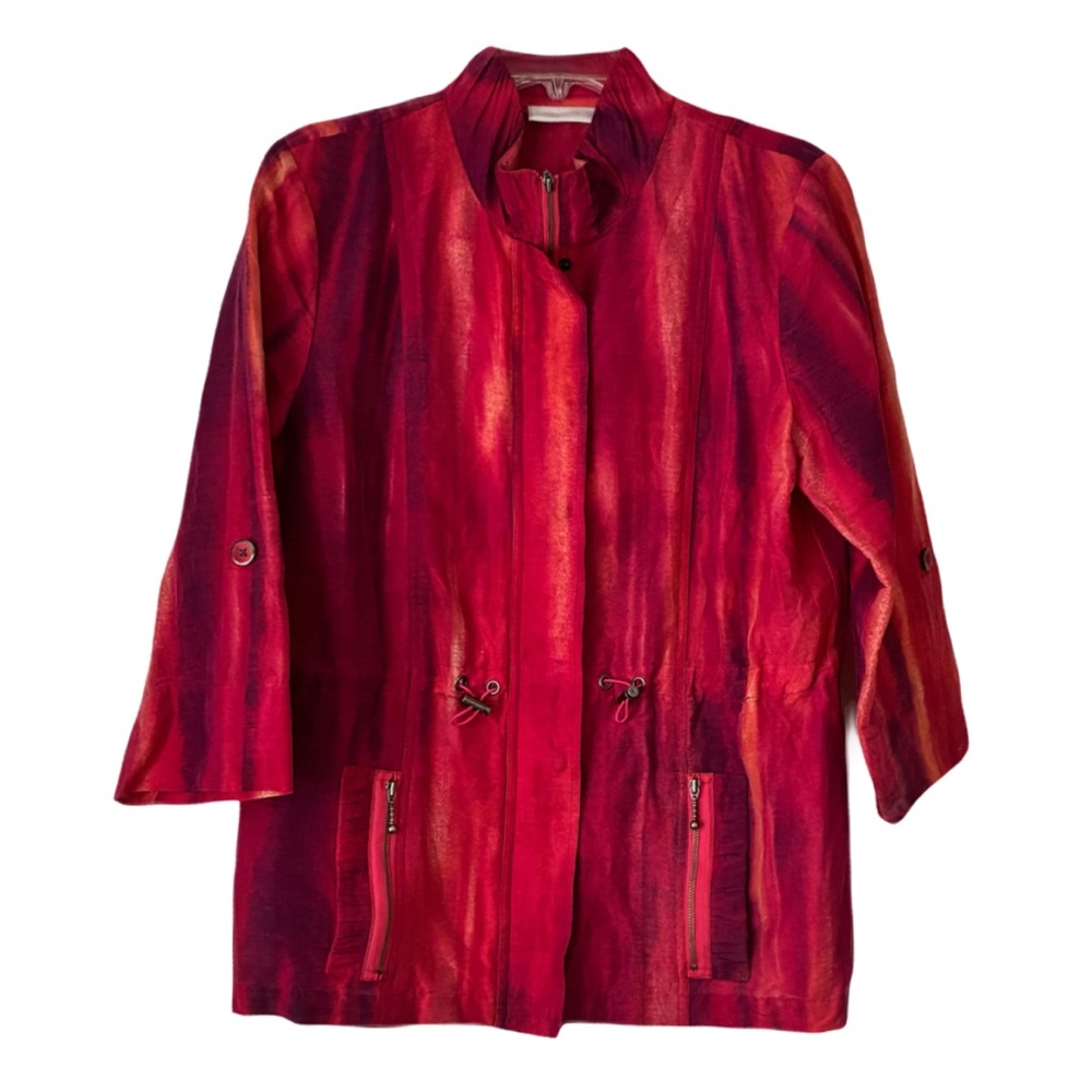 Chico’s Fuchsia/Orange Linen Blend Jacket, Sz. 1 (M), Lightweight, Linen/Nylon